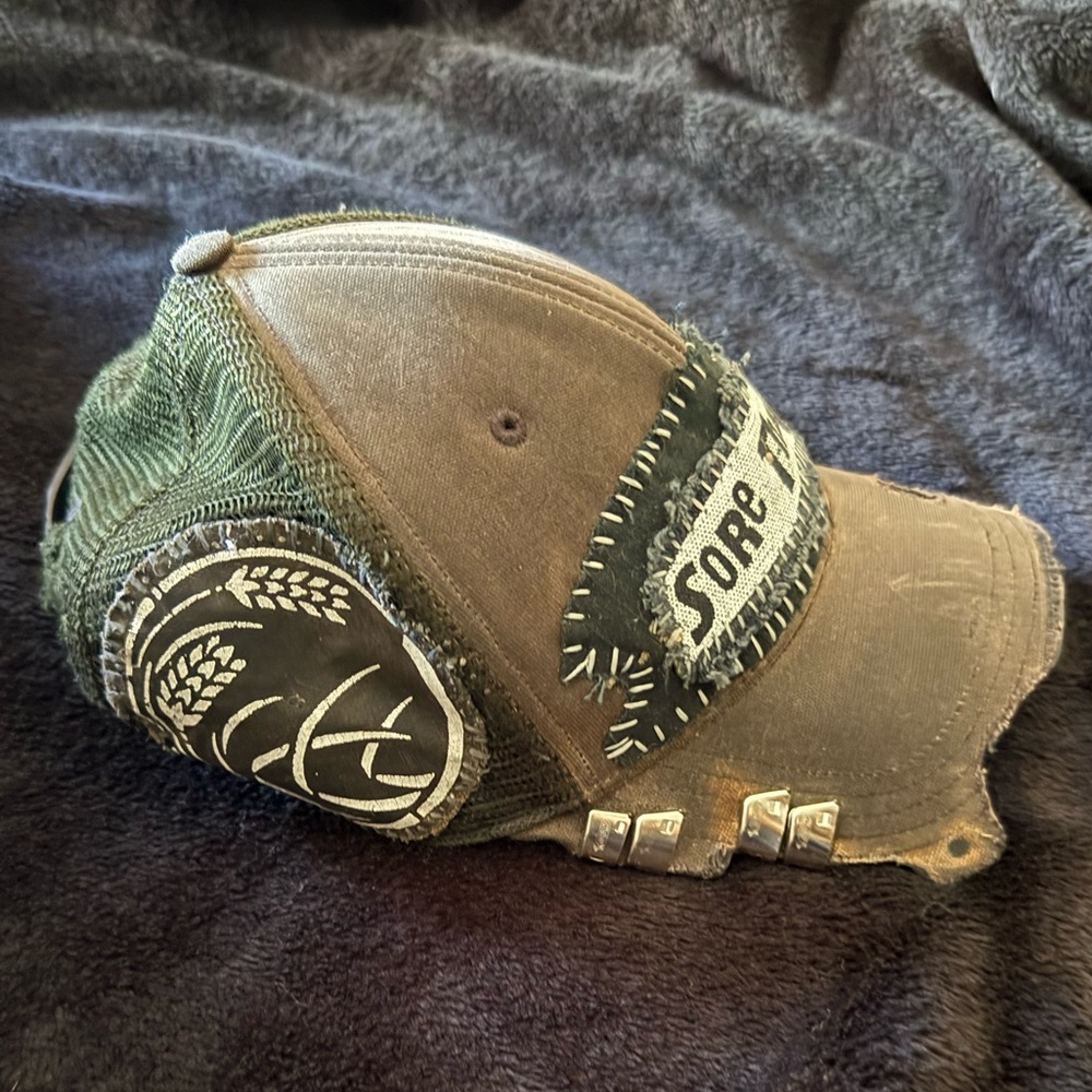 DIY Crust Punk adjustable trucker hat. Stitched and patched. - Picture 2 of 6
